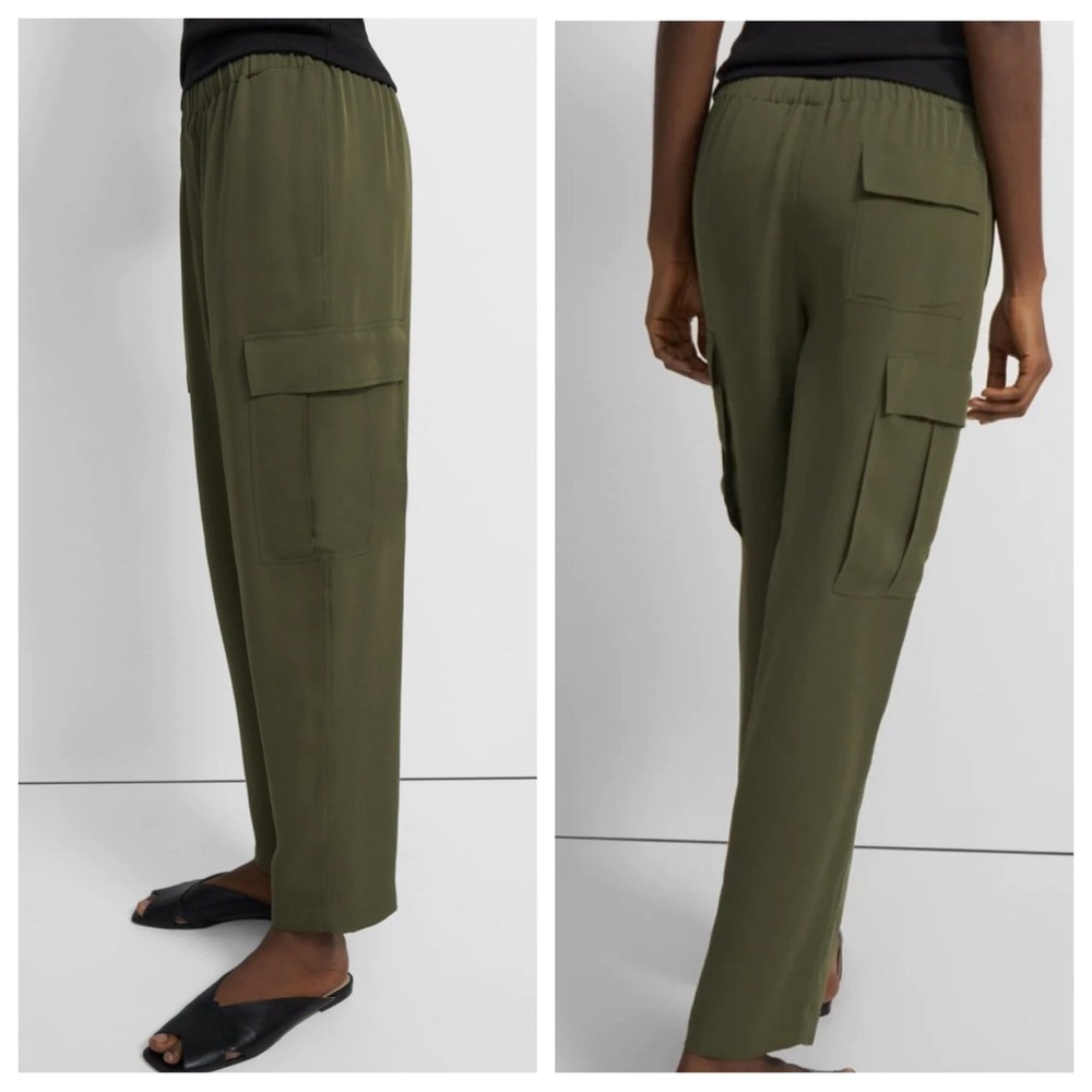 Theory Silk Utility Slim-Fit Cargo Pull-On  Pants in the color Bonsai